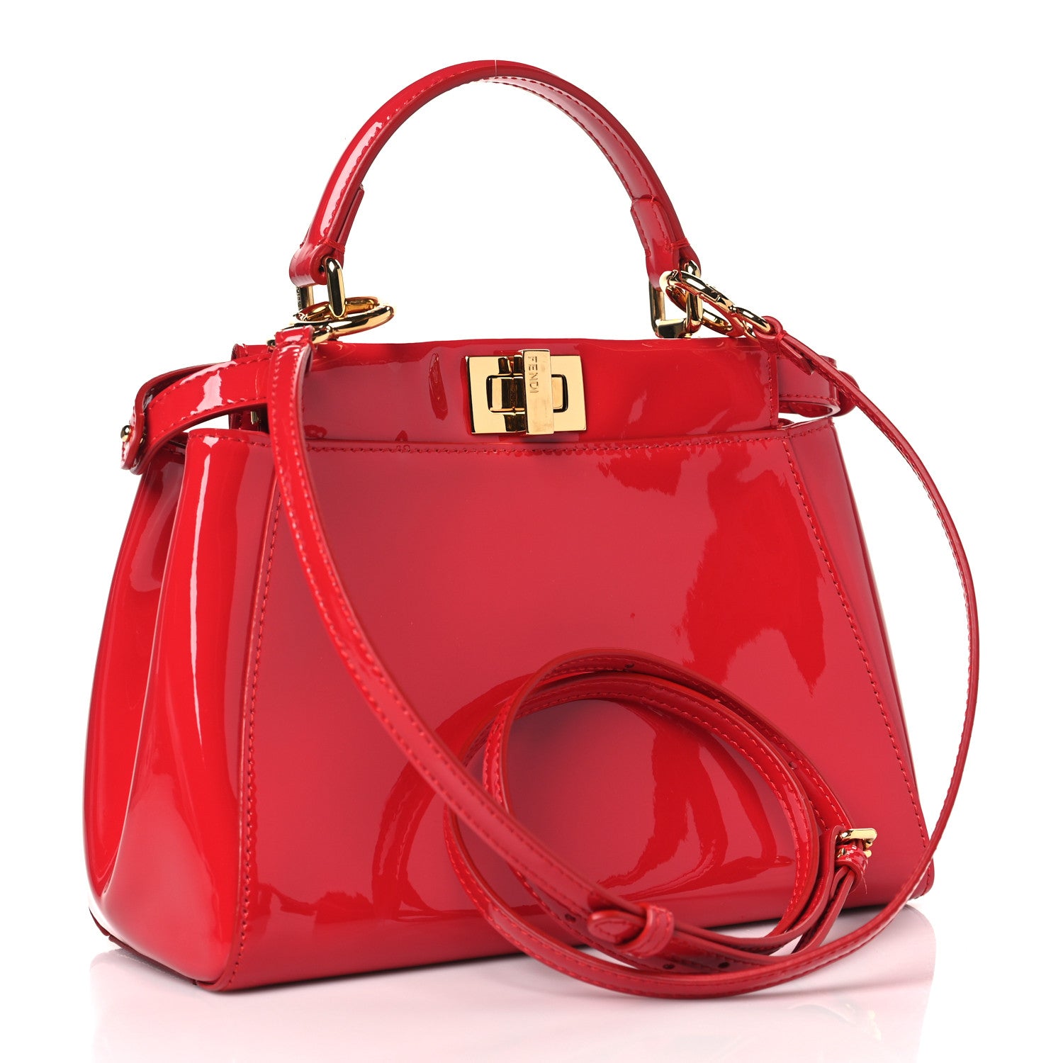 Fendi Vitello Vernice Mou Mini Peekaboo Iconic Satchel Rosso Cardinale 3 of 10