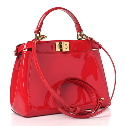 Fendi Vitello Vernice Mou Mini Peekaboo Iconic Satchel Rosso Cardinale 3 of 10