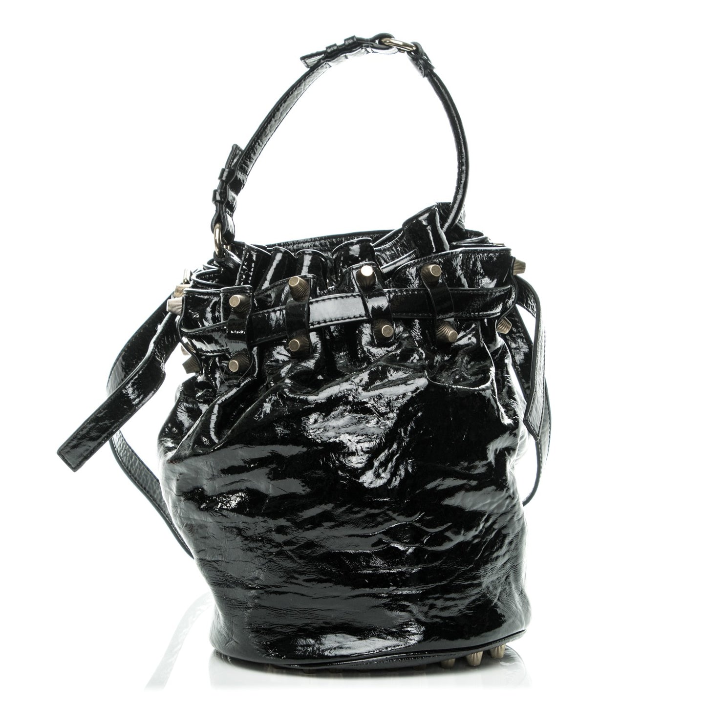 Patent Diego Bucket Bag Black Brass Hardware