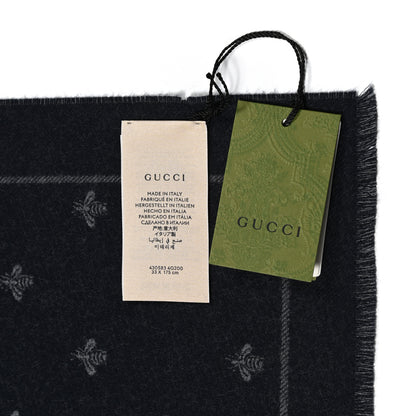 Gucci Wool Bee Costel Scarf Grey Blue 4 of 4