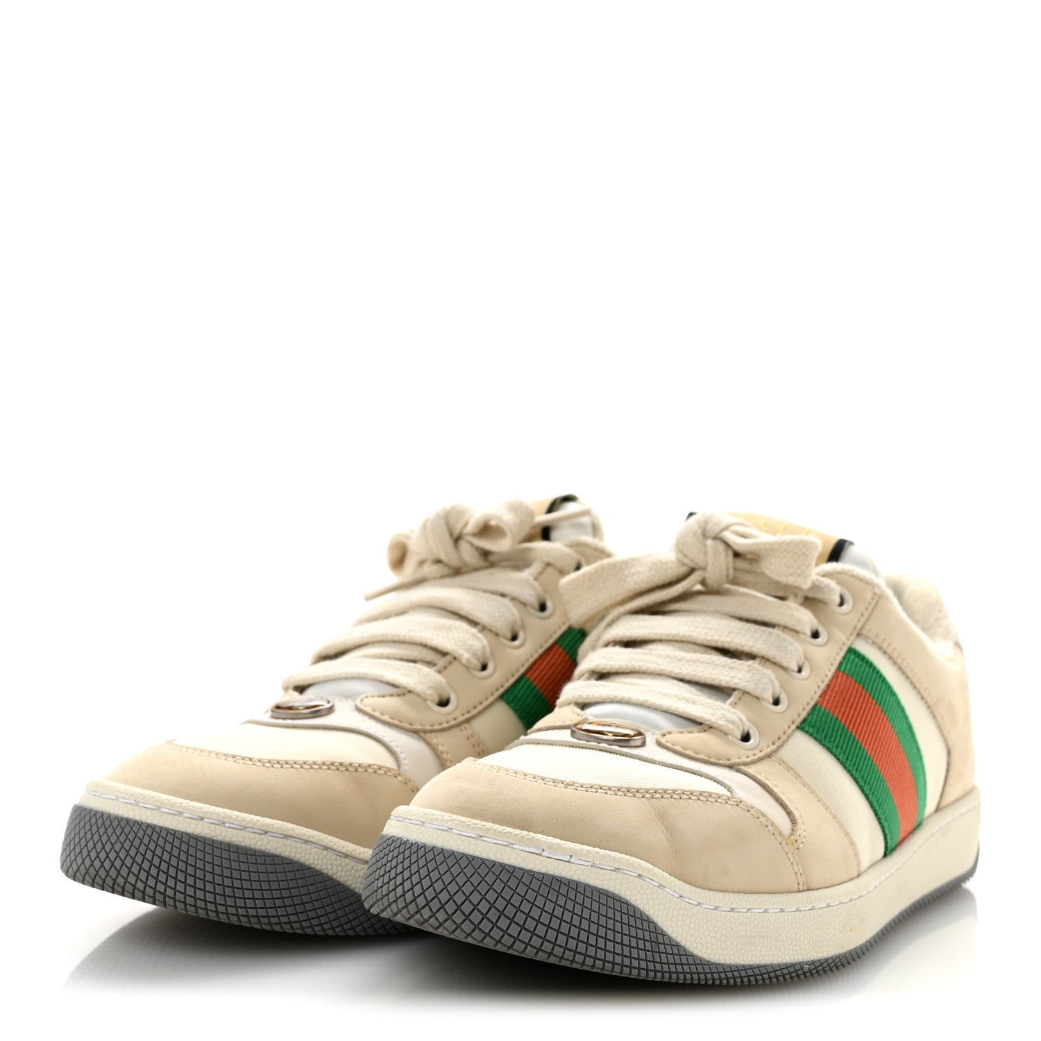 Gucci Nylon Nubuck Web Womens Screener Sneakers 37 Mystic White Dusty Milk 4 of 12