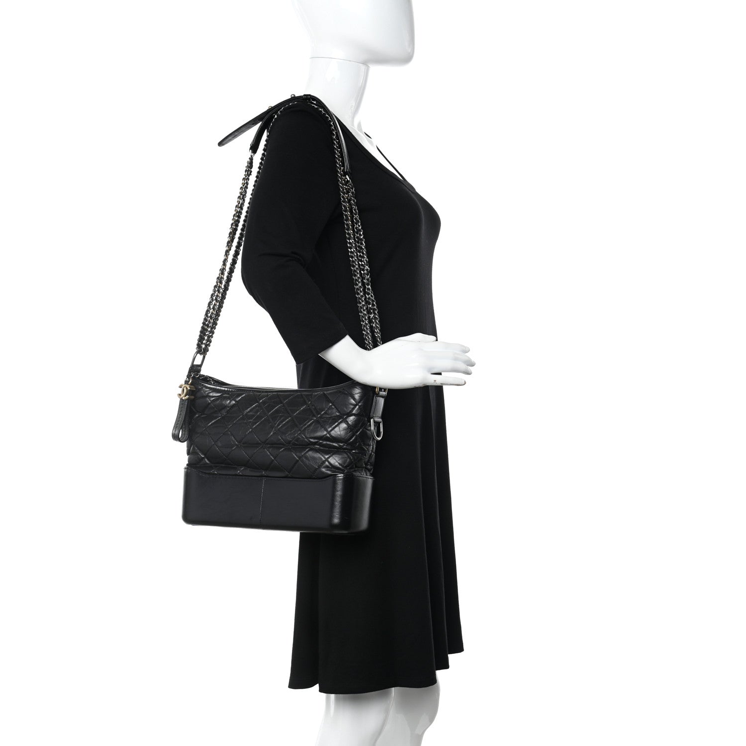 Chanel Aged Calfskin Quilted Medium Gabrielle Hobo Black 2 of 15
