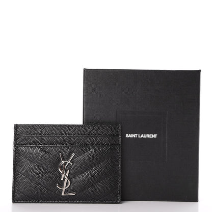 Saint Laurent Grain De Poudre Matelasse Chevron Monogram Credit Card Case Black 8 of 8