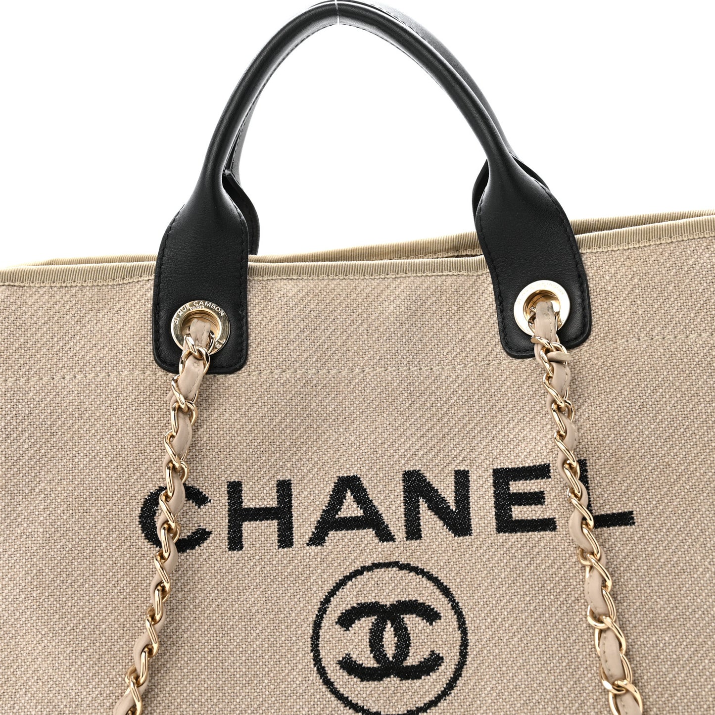 Mixed Fibers Medium Deauville Tote Beige Black