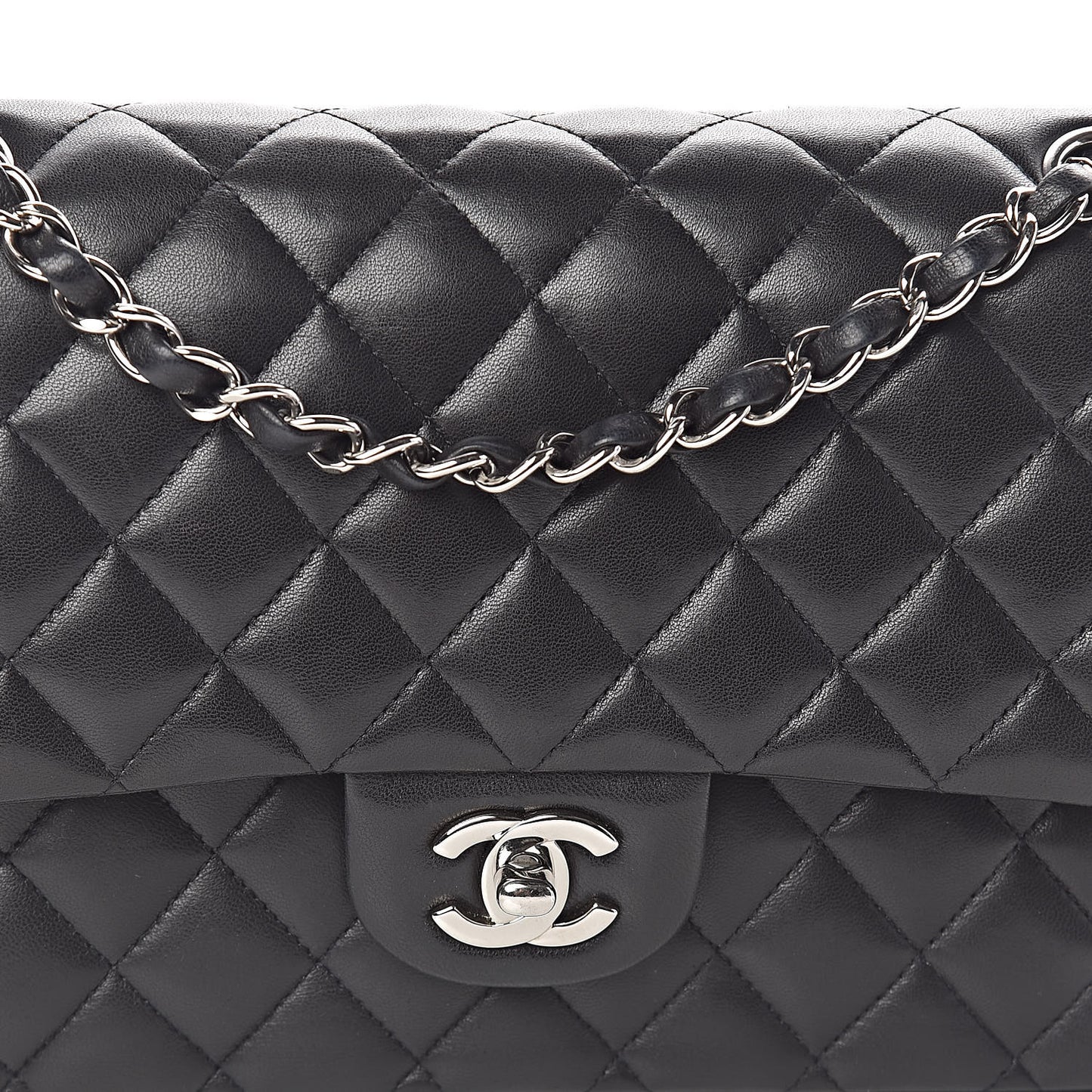 Lambskin Quilted Medium Double Flap Black