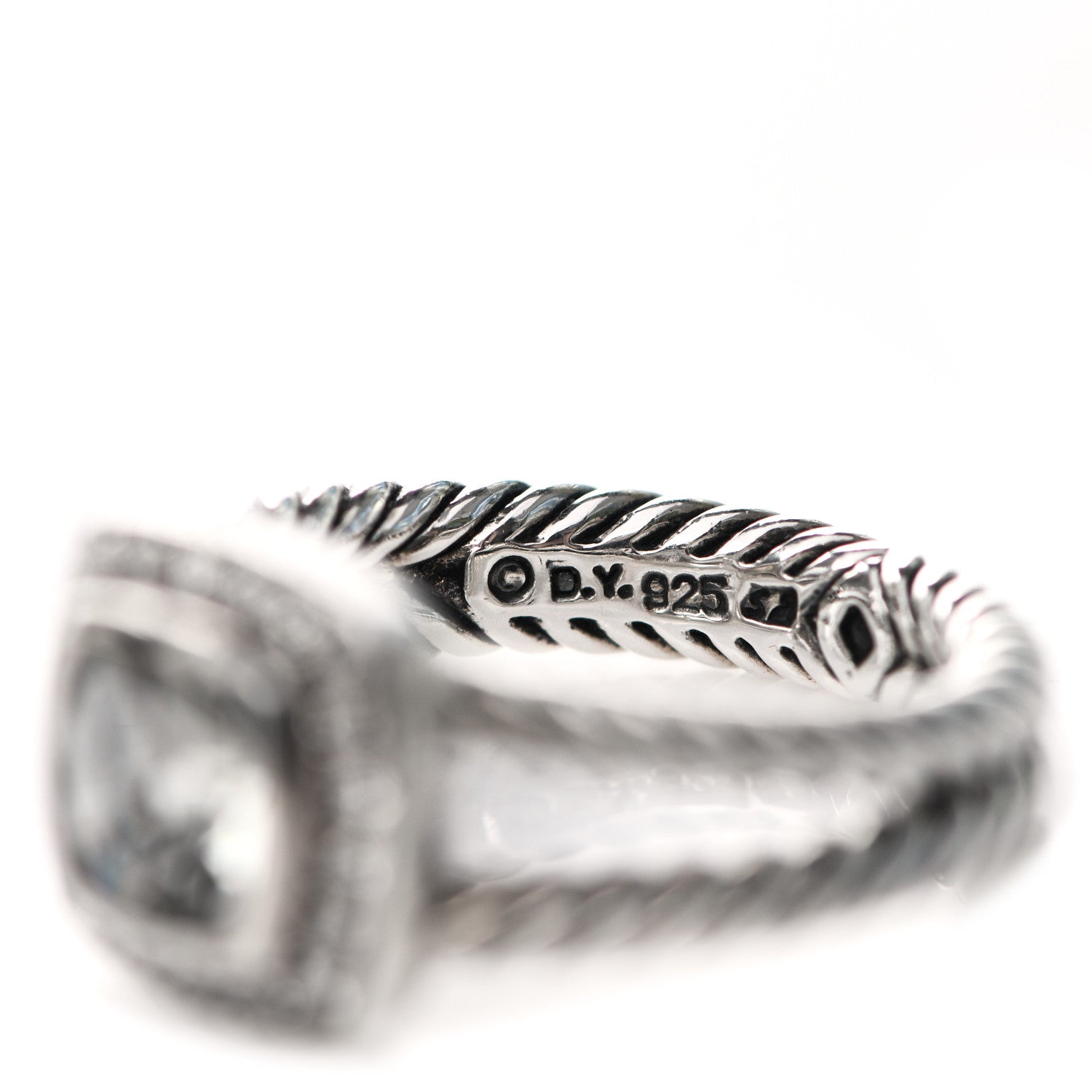 David Yurman Sterling Silver Diamond Prasiolite 7mm Petite Albion Ring 52 6 4 of 4