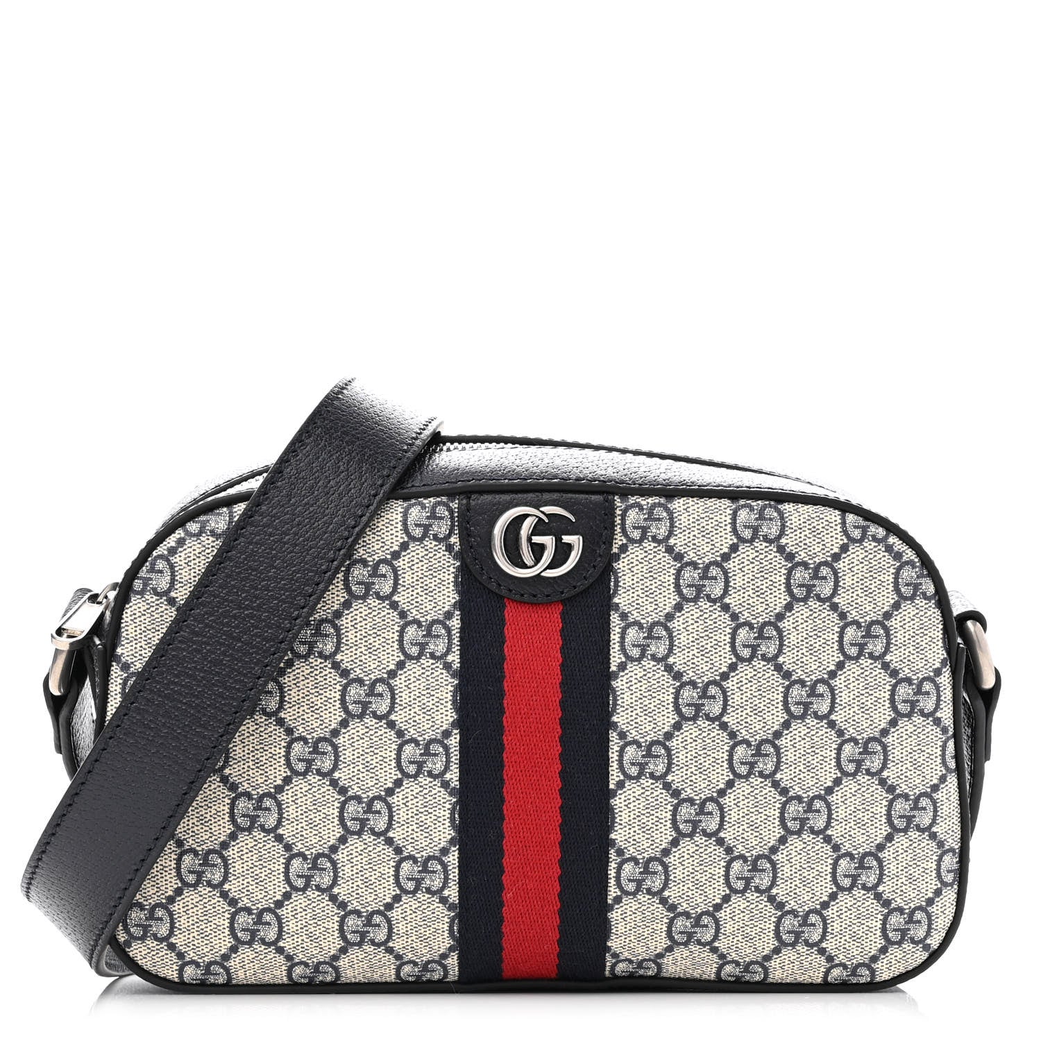 Gucci GG Supreme Monogram Textured Dollar Calfskin Web Small Ophidia Camera Bag Beige Blue 1 of 11
