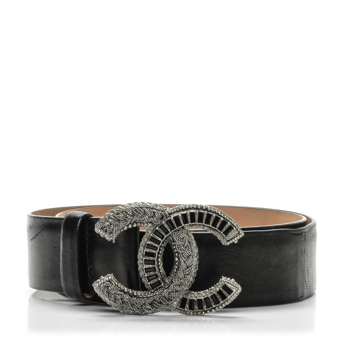 Baguette Crystal Lambskin CC Belt 80 32 Black