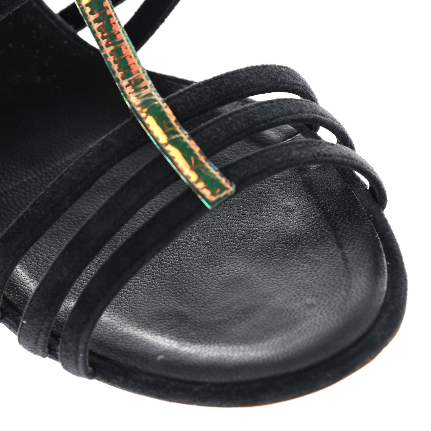 Chanel Suede Iridescent Patent Caged Sandals 38 Navy Blue 11 of 11