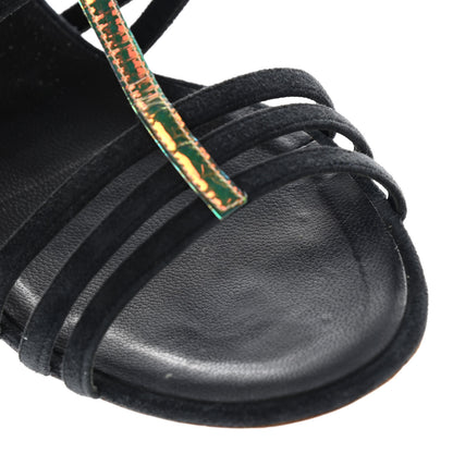Chanel Suede Iridescent Patent Caged Sandals 38 Navy Blue 11 of 11