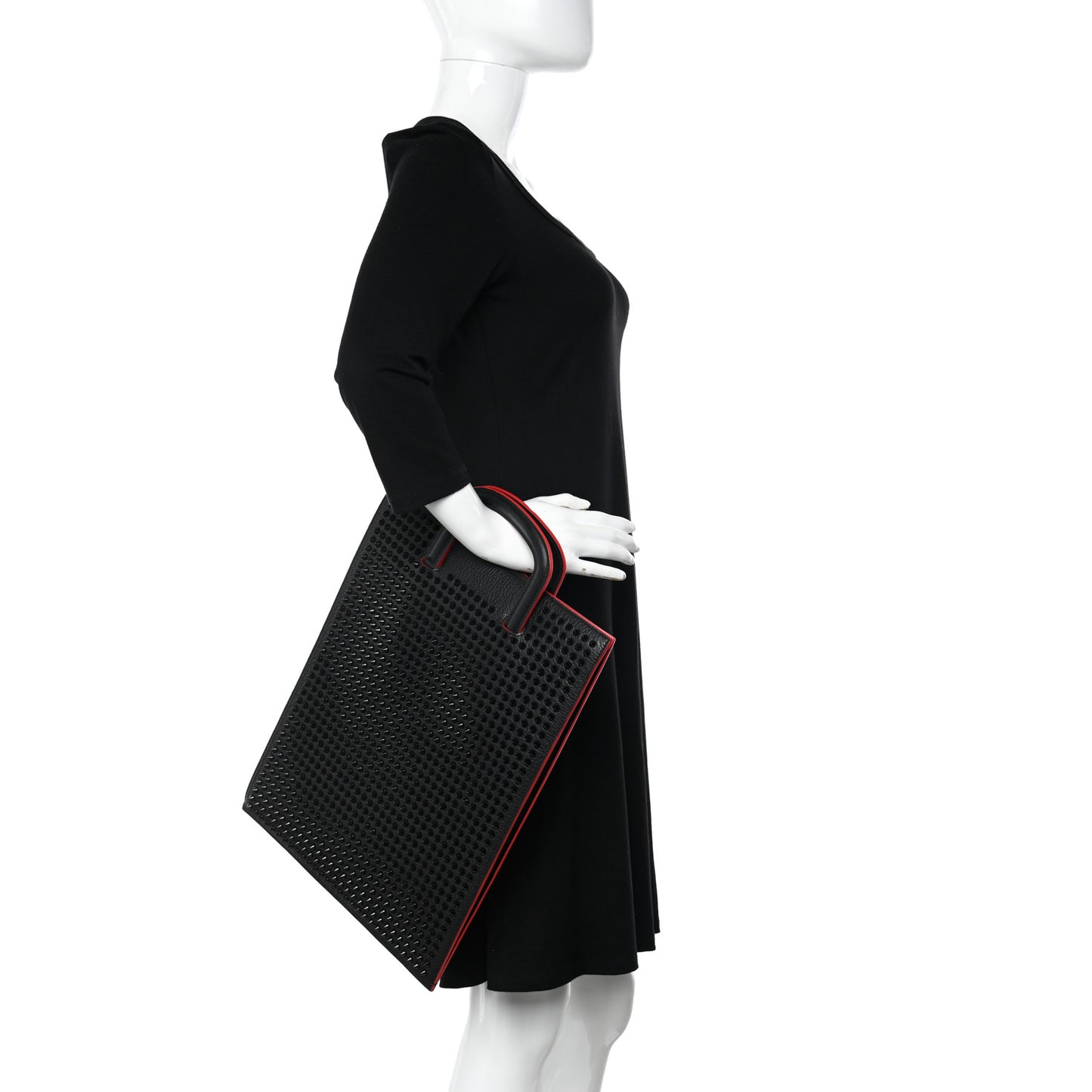 Calfskin Spiked Large Trictrac Portfolio Bag Black