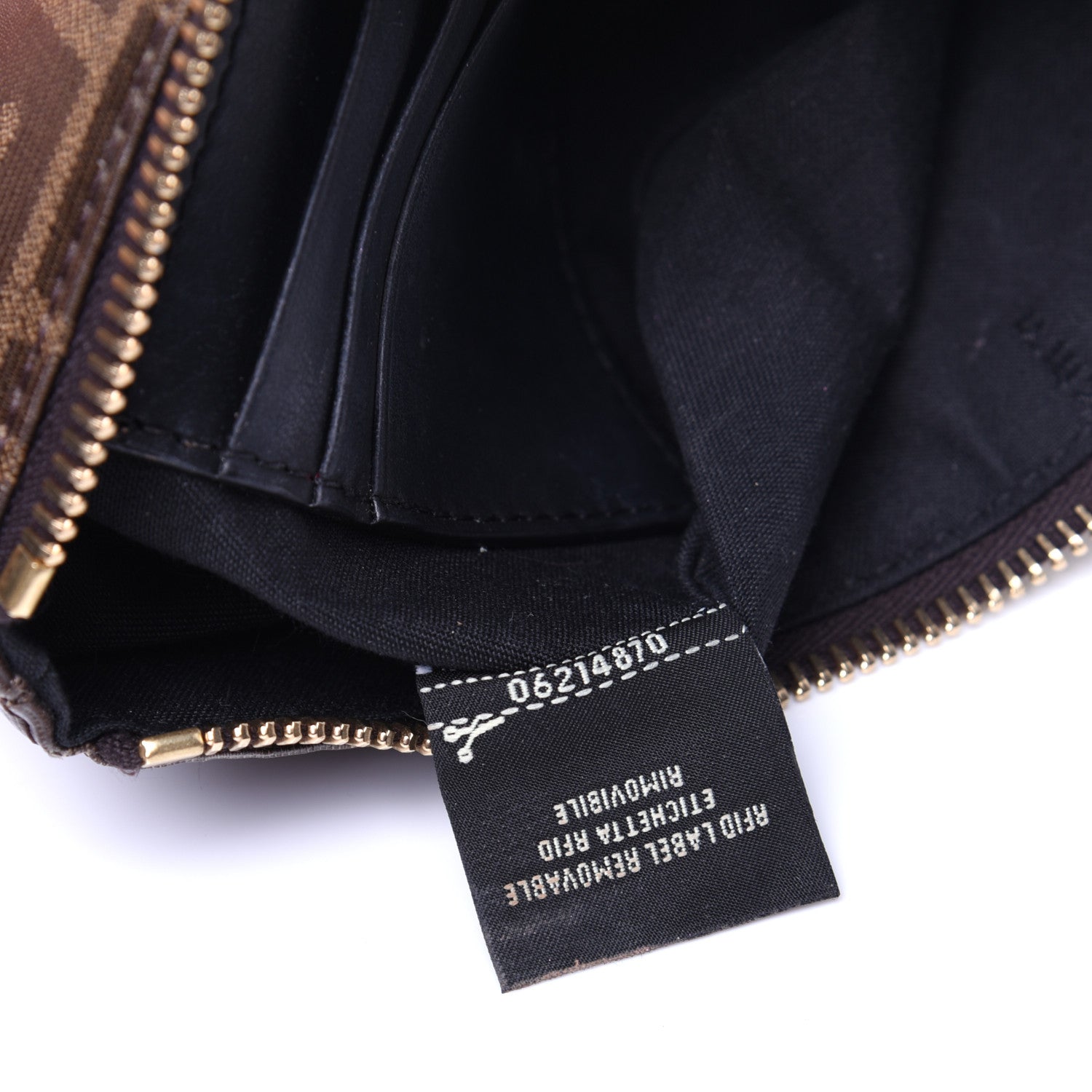 Fendi Glazed Fabric Vitello Century FF 1974 Stamp Patch Small FFreedom Flat Pouch Mogano Panna Black 9 of 10