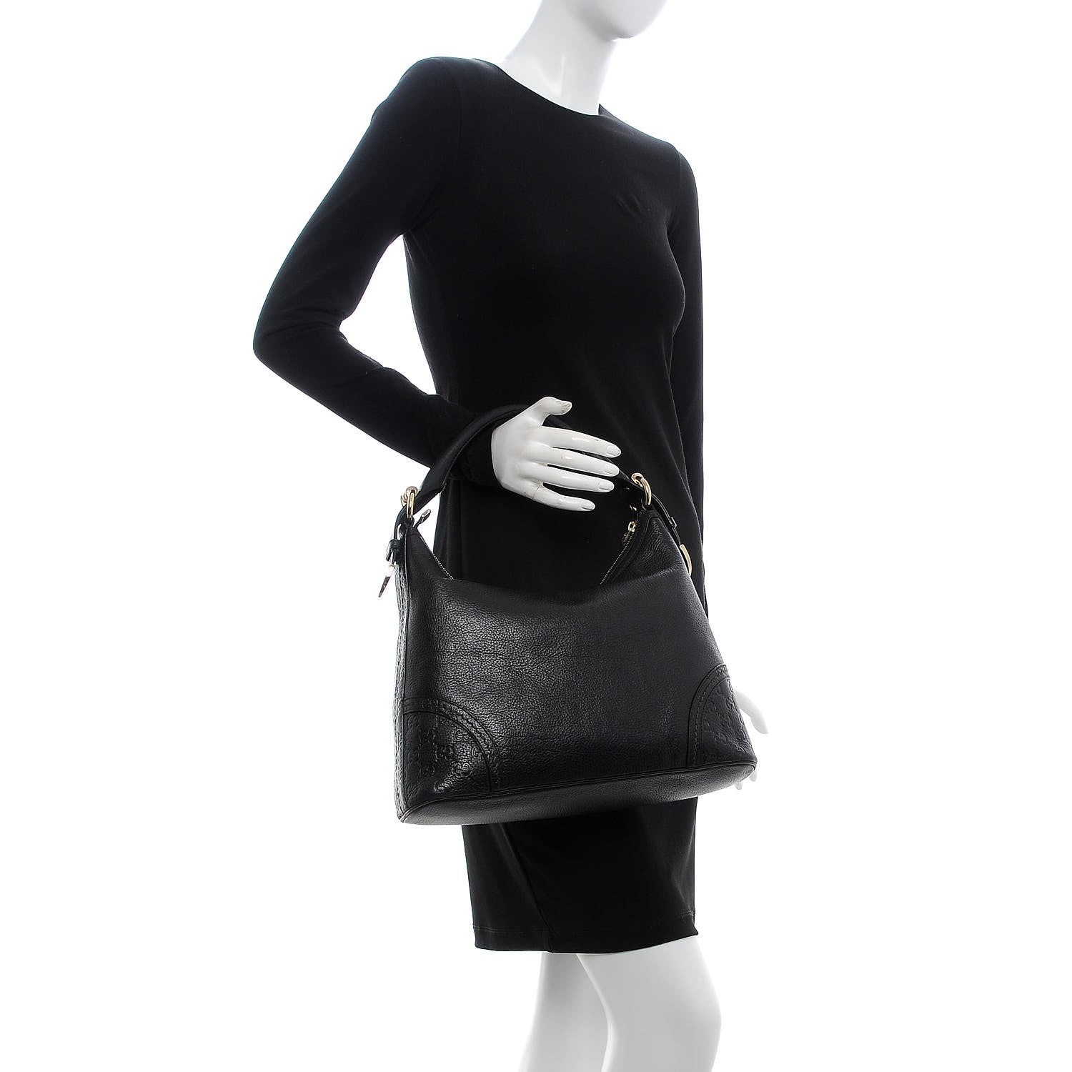 Gucci Pebbled Calfskin Guccissima Trim Medium Signoria Hobo Black 2 of 11