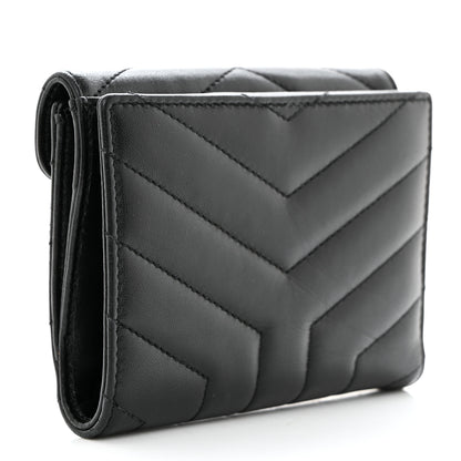 Saint Laurent Lambskin Y Quilted Monogram Compact Loulou Wallet Black 3 of 9