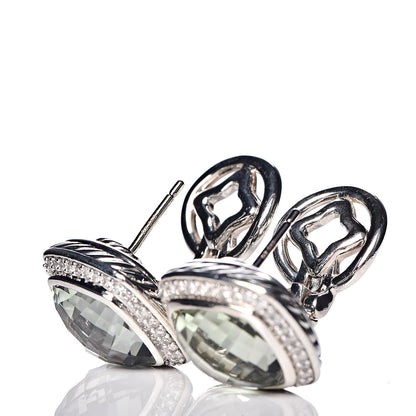 David Yurman Sterling Silver Diamond Prasiolite 11mm Albion Earrings 3 of 4