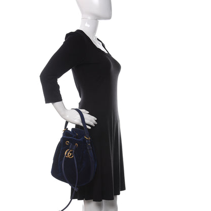 Gucci Velvet Matelasse GG Marmont Bucket Bag Cobalt Blue 2 of 10
