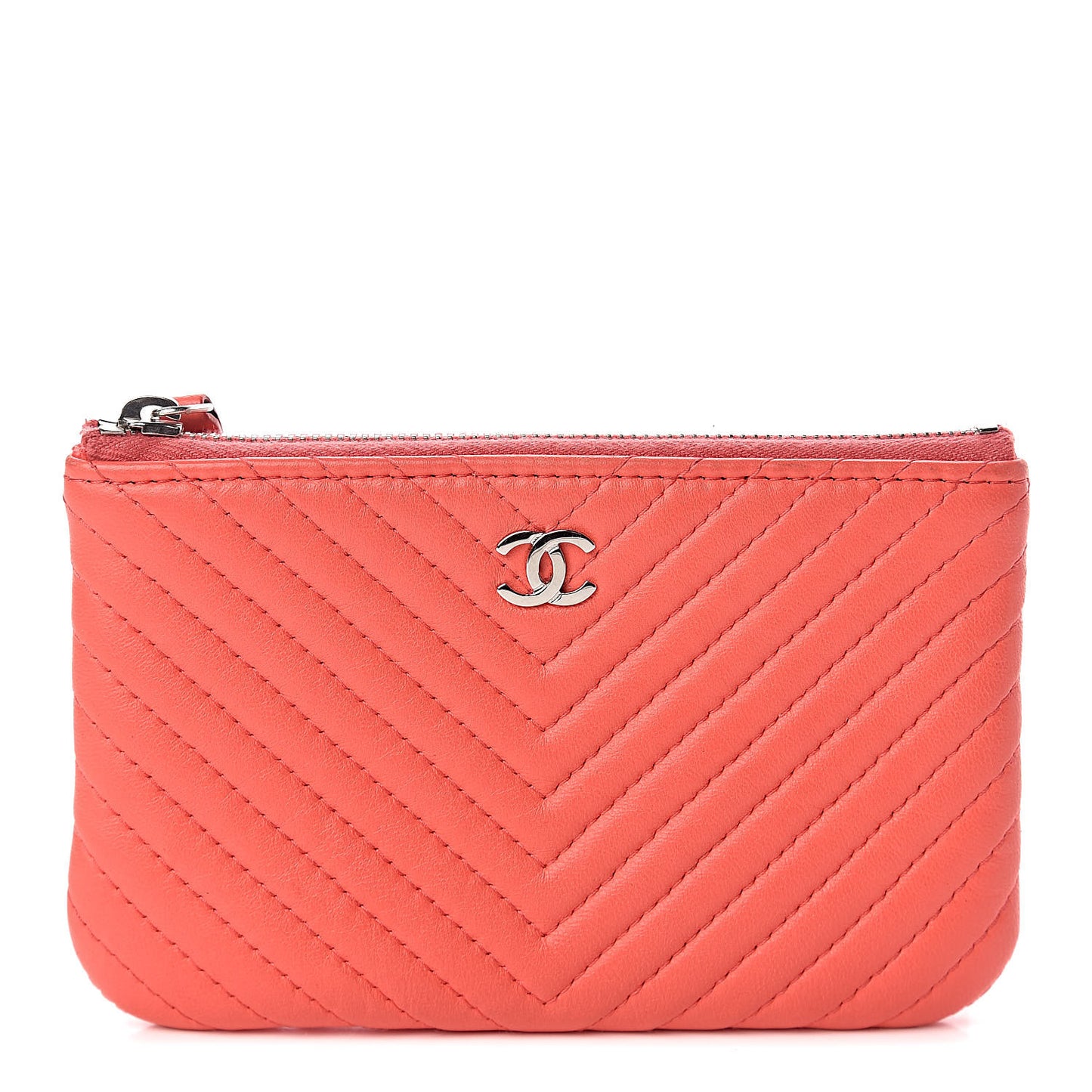 Lambskin Chevron Quilted Small Cosmetic Case Orange