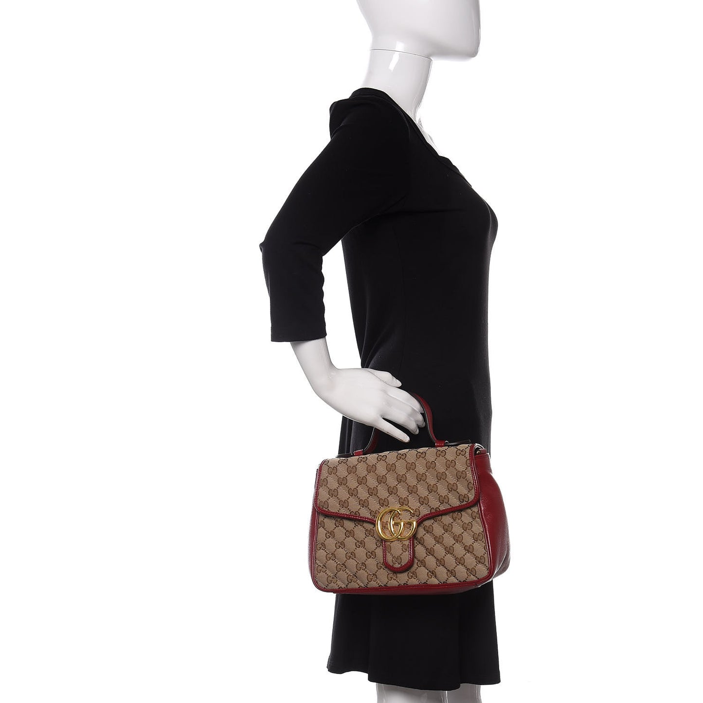 Monogram Azalea Calfskin Matelasse Diagonal Small GG Marmont Top Handle Shoulder Bag Beige Ebony New Cherry Red
