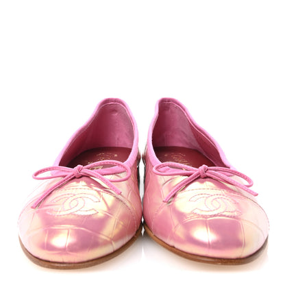 Chanel Iridescent Calfskin Crocodile Embossed Ballerina Flats 38.5 Pink 3 of 9