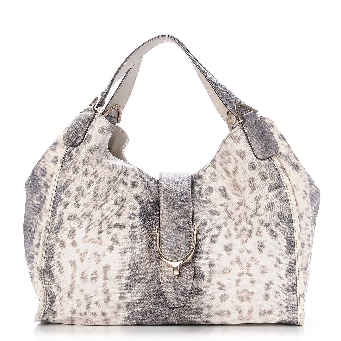 Calfskin Animalier Karung Printed Medium Soft Stirrup Shoulder Bag Gray