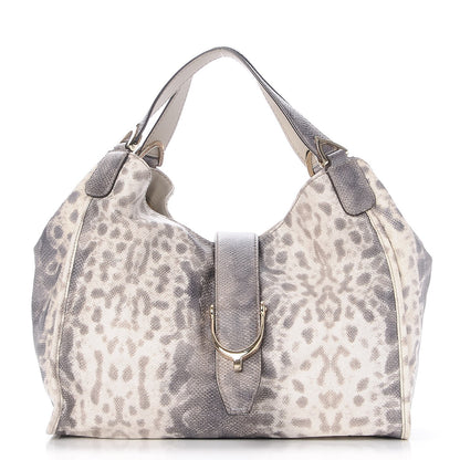 Gucci Calfskin Animalier Karung Printed Medium Soft Stirrup Shoulder Bag Gray 1 of 7