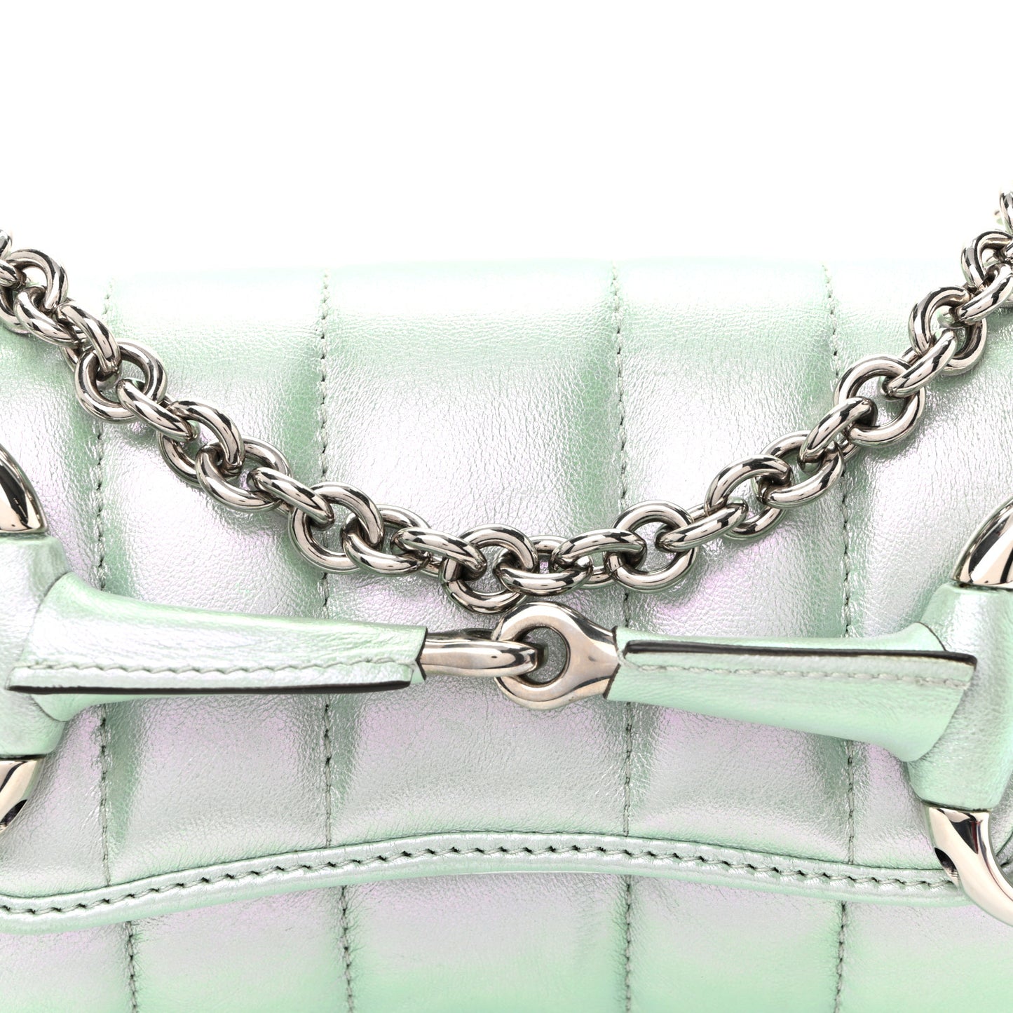 Iridescent Nappa Vertical Matelasse Small Maxi Horsebit Chain Shoulder Bag Iridescent Salvy Green