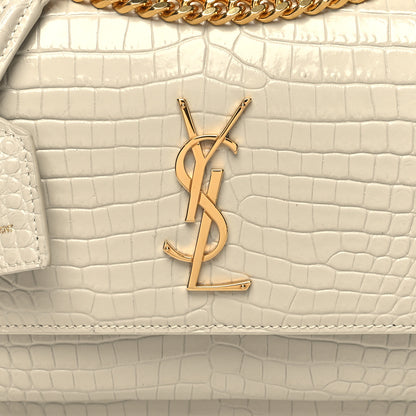 Saint Laurent Calfskin Crocodile Embossed Medium Monogram Sunset Blanc Vintage 9 of 12
