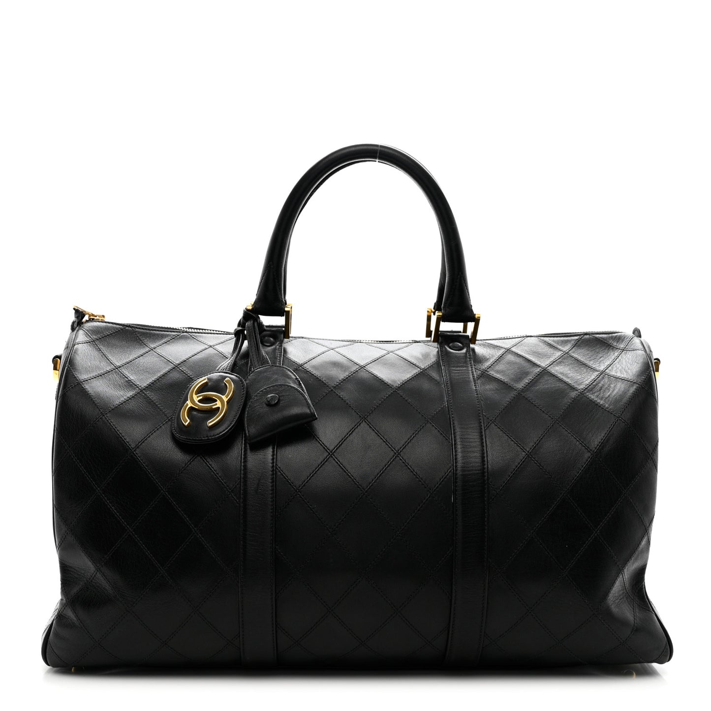 Lambskin Stitched Duffle Travel Bag Black