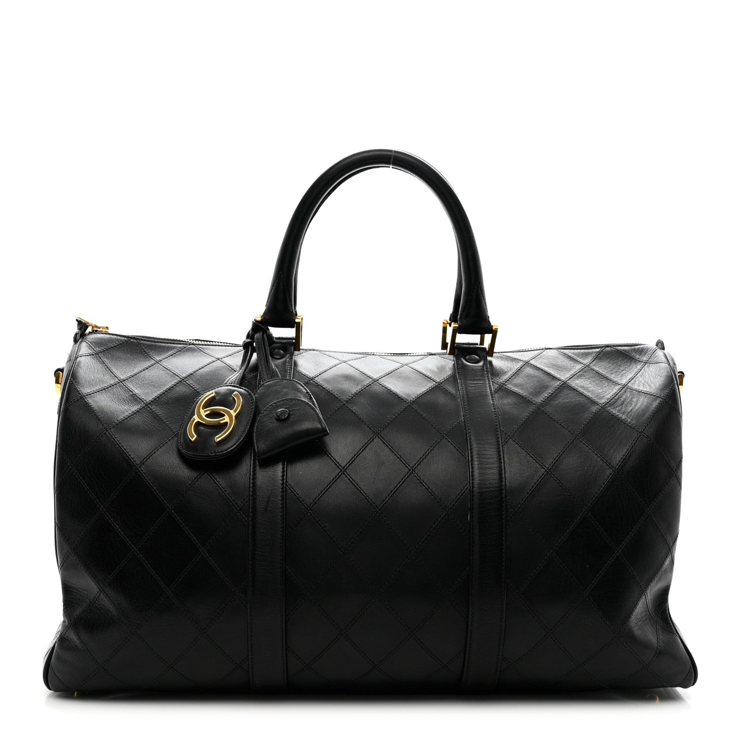 Chanel Lambskin Stitched Duffle Travel Bag Black 1 of 14