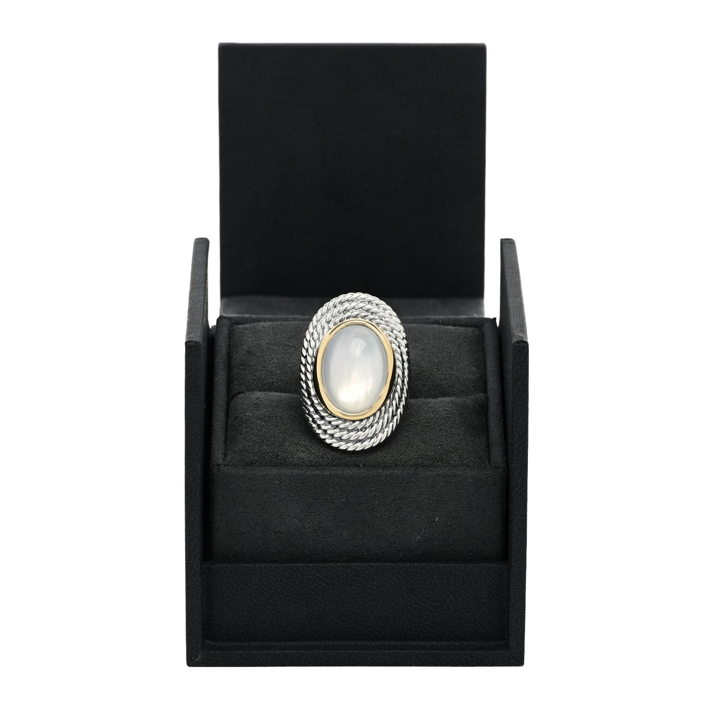 Sterling Silver 18K Yellow Gold Mother of Pearl Quartz Oval Ring 53 6.5
