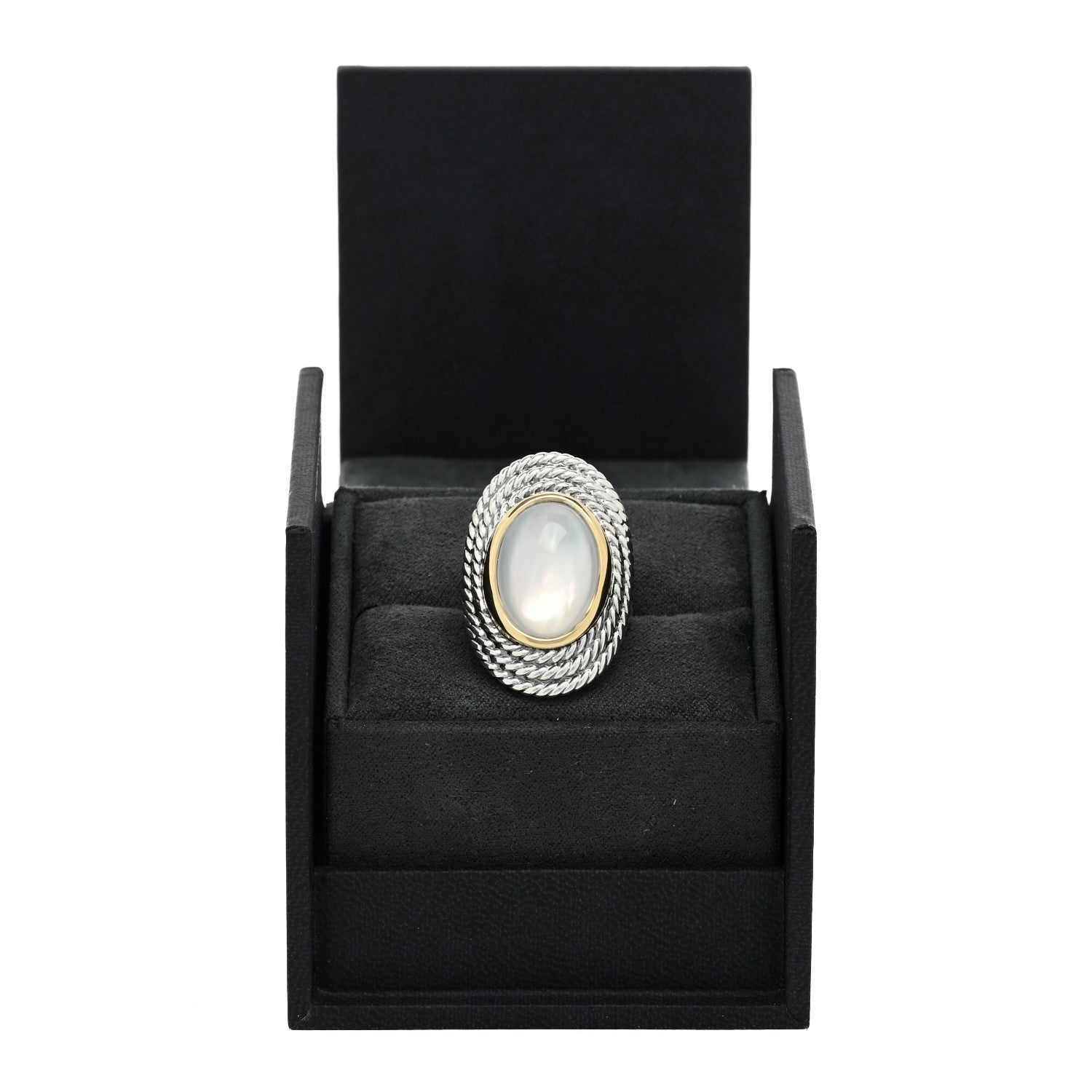 David Yurman Sterling Silver 18K Yellow Gold Mother of Pearl Quartz Oval Ring 53 6.5 5 of 5