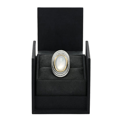 David Yurman Sterling Silver 18K Yellow Gold Mother of Pearl Quartz Oval Ring 53 6.5 5 of 5
