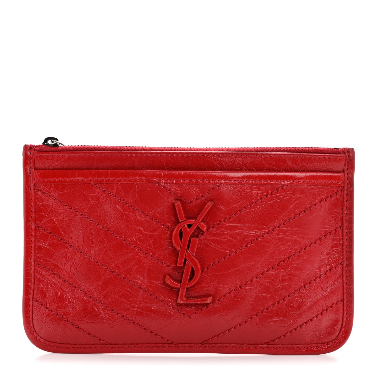 Crinkled Calfskin Matelasse Niki Bill Pouch Red