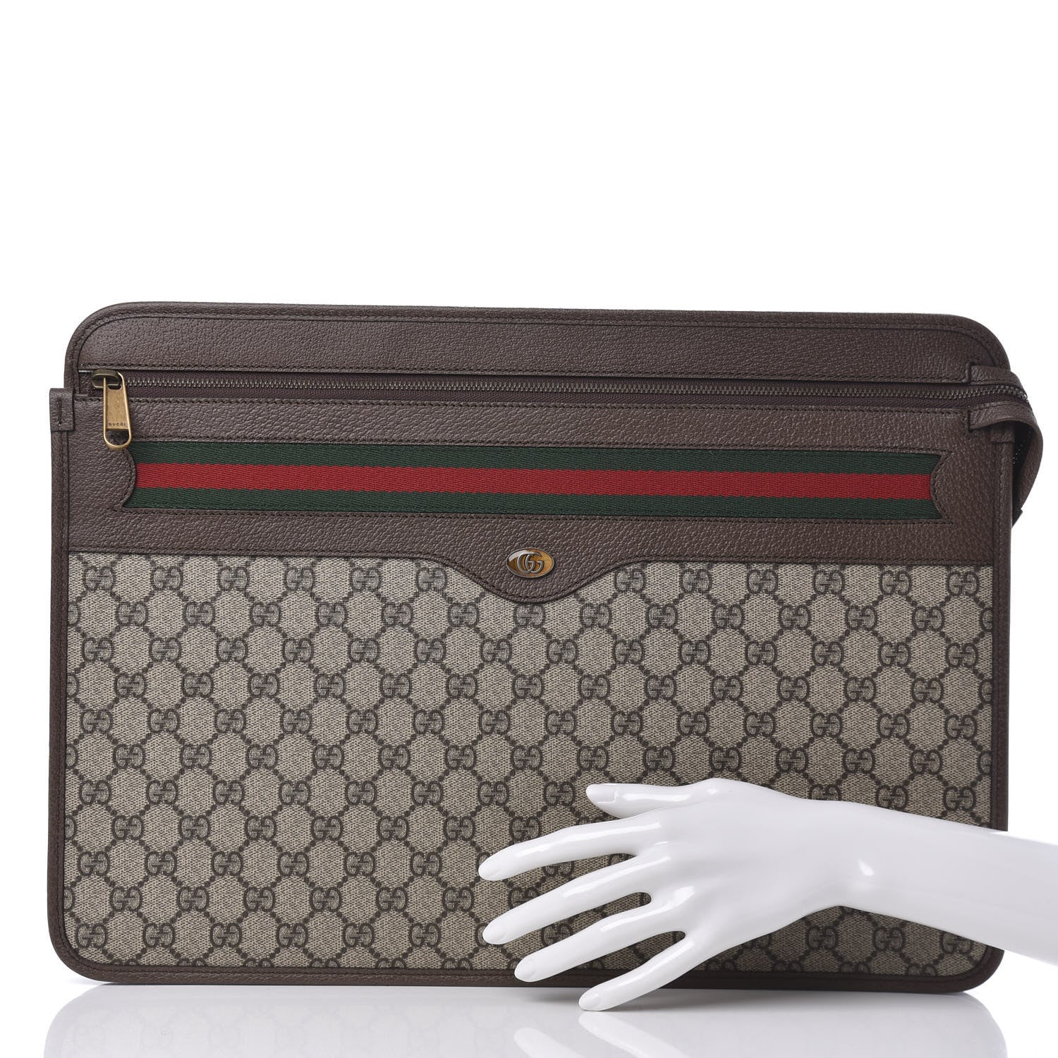 Gucci GG Supreme Monogram Textured Calfskin Web Ophidia Documents Holder Beige Ebony New Acero 2 of 10