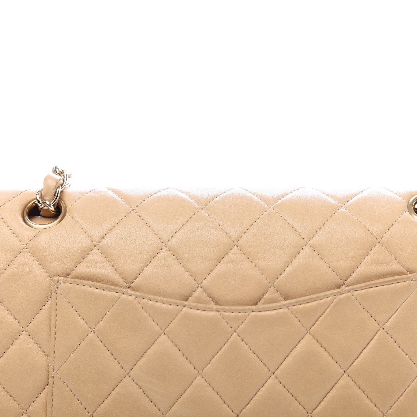 Lambskin Quilted Medium Double Flap Beige