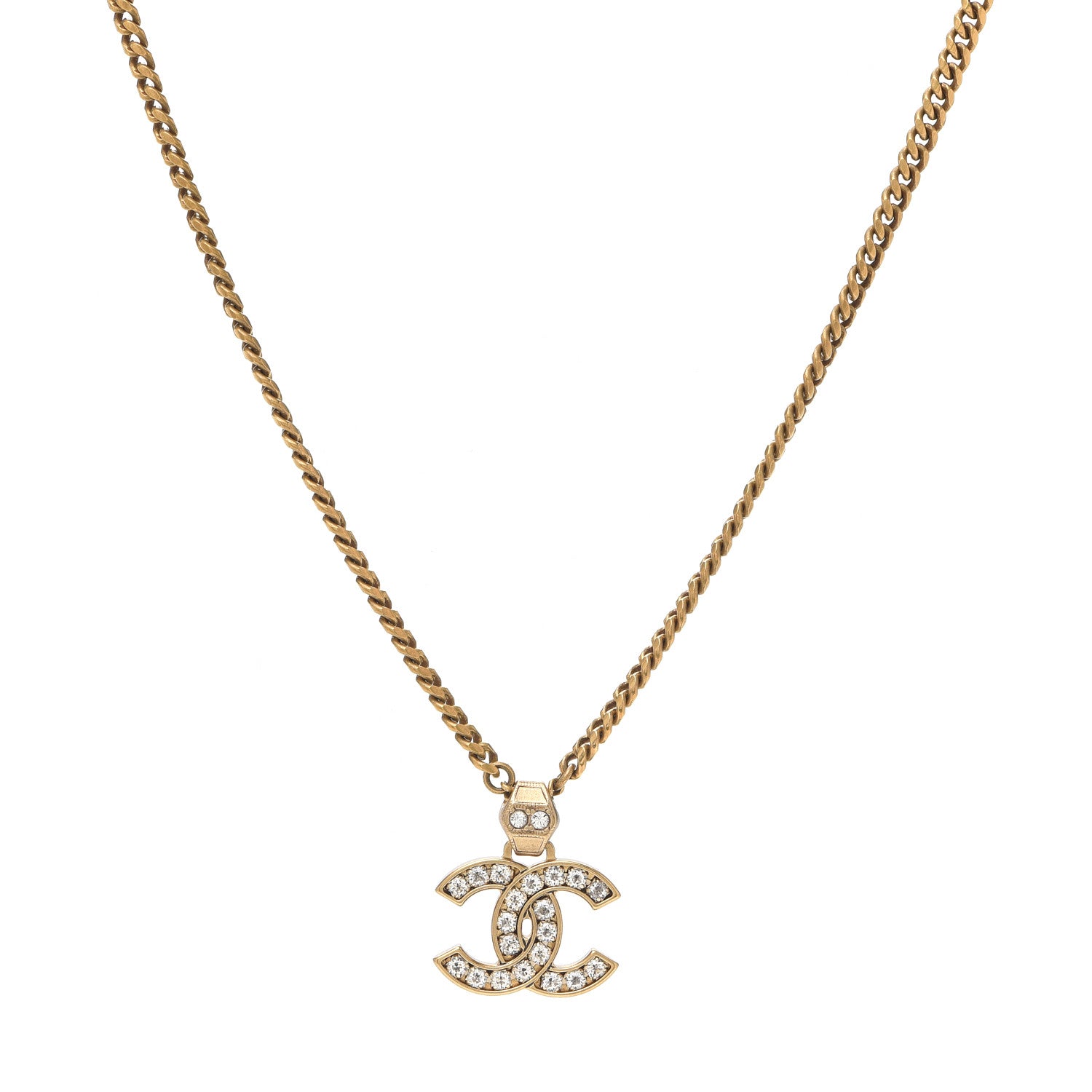 Chanel Crystal CC Pendant Necklace Gold 1 of 4