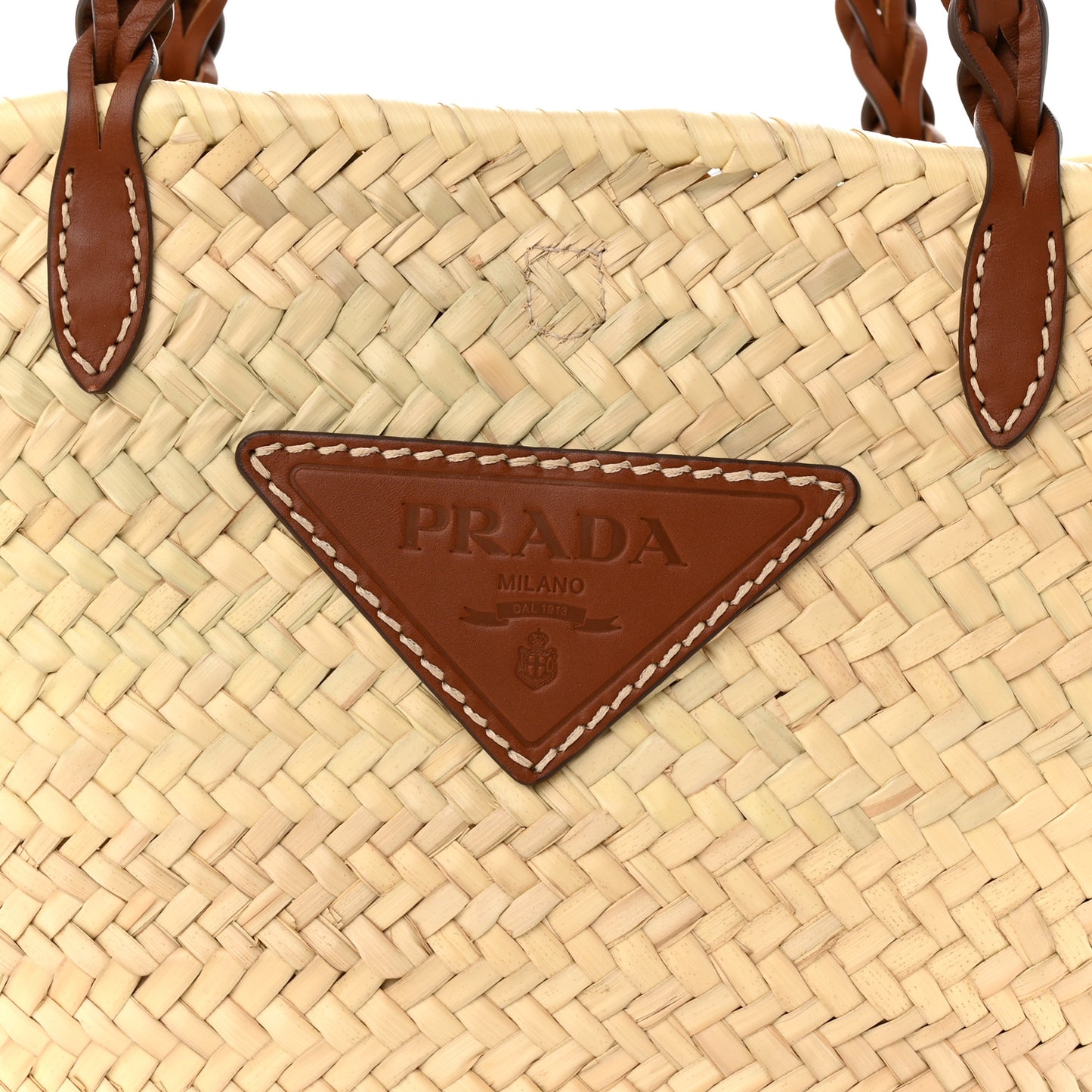 Palmitto Vitello Woven Braided Large Basket Tote Bag Naturale Cognac