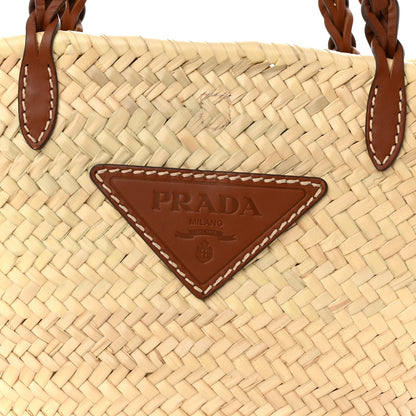 Prada Palmitto Vitello Woven Braided Large Basket Tote Bag Naturale Cognac 7 of 9