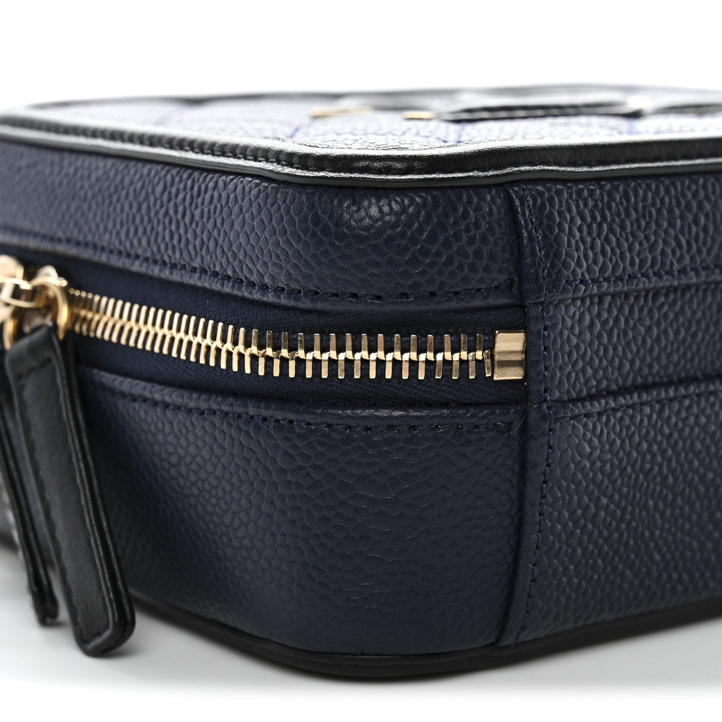 Caviar Quilted Small CC Filigree Vanity Case Navy Black