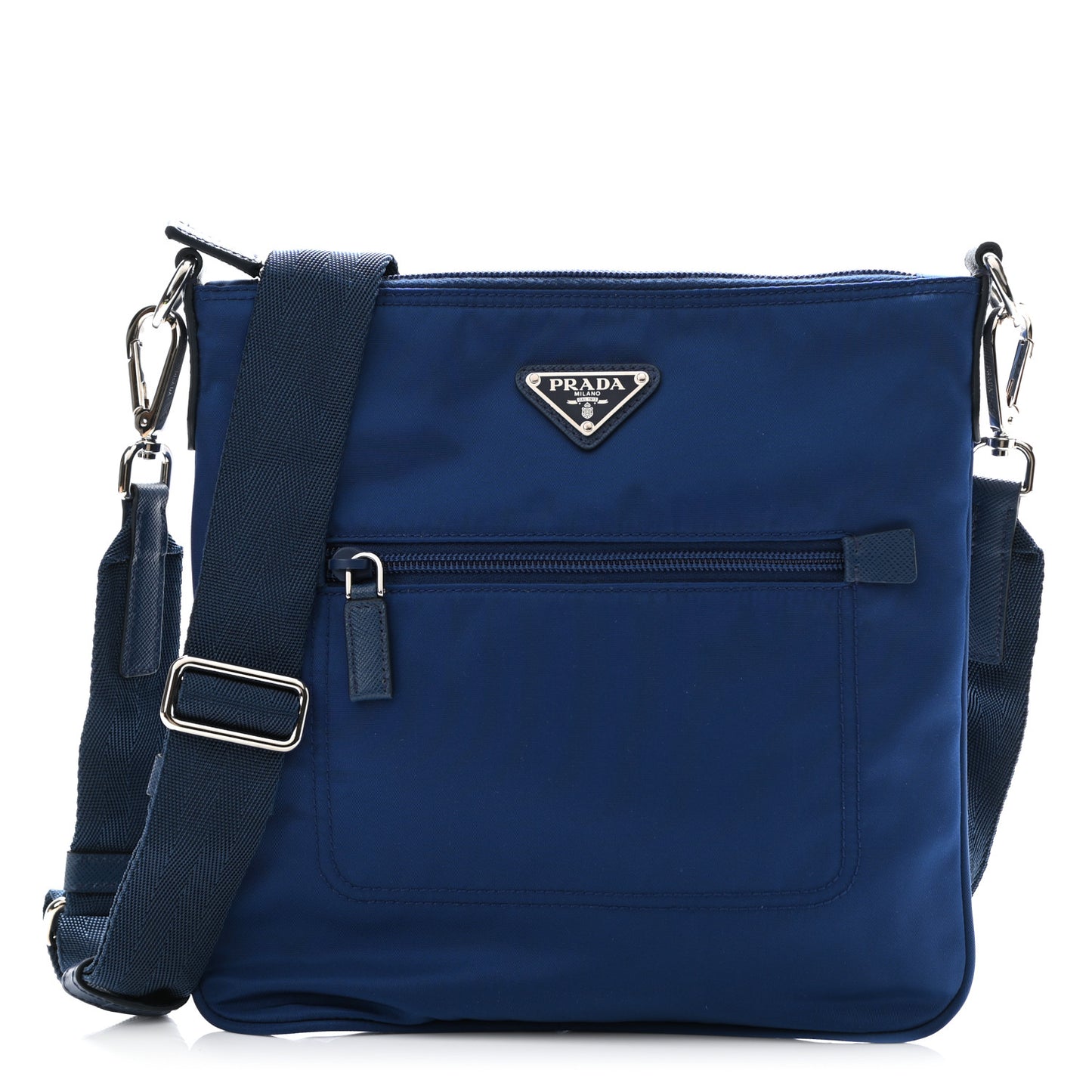 Tessuto Nylon Saffiano Flat Messenger Bag Bluette