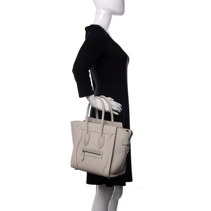 Celine Drummed Calfskin Micro Luggage Chalk 2 of 9