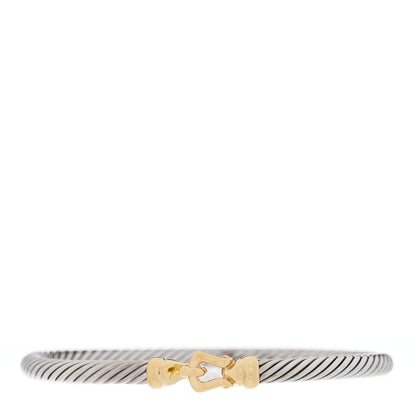 David Yurman Sterling Silver 18K Yellow Gold 4mm Cable Classic Buckle Bracelet 1 of 3