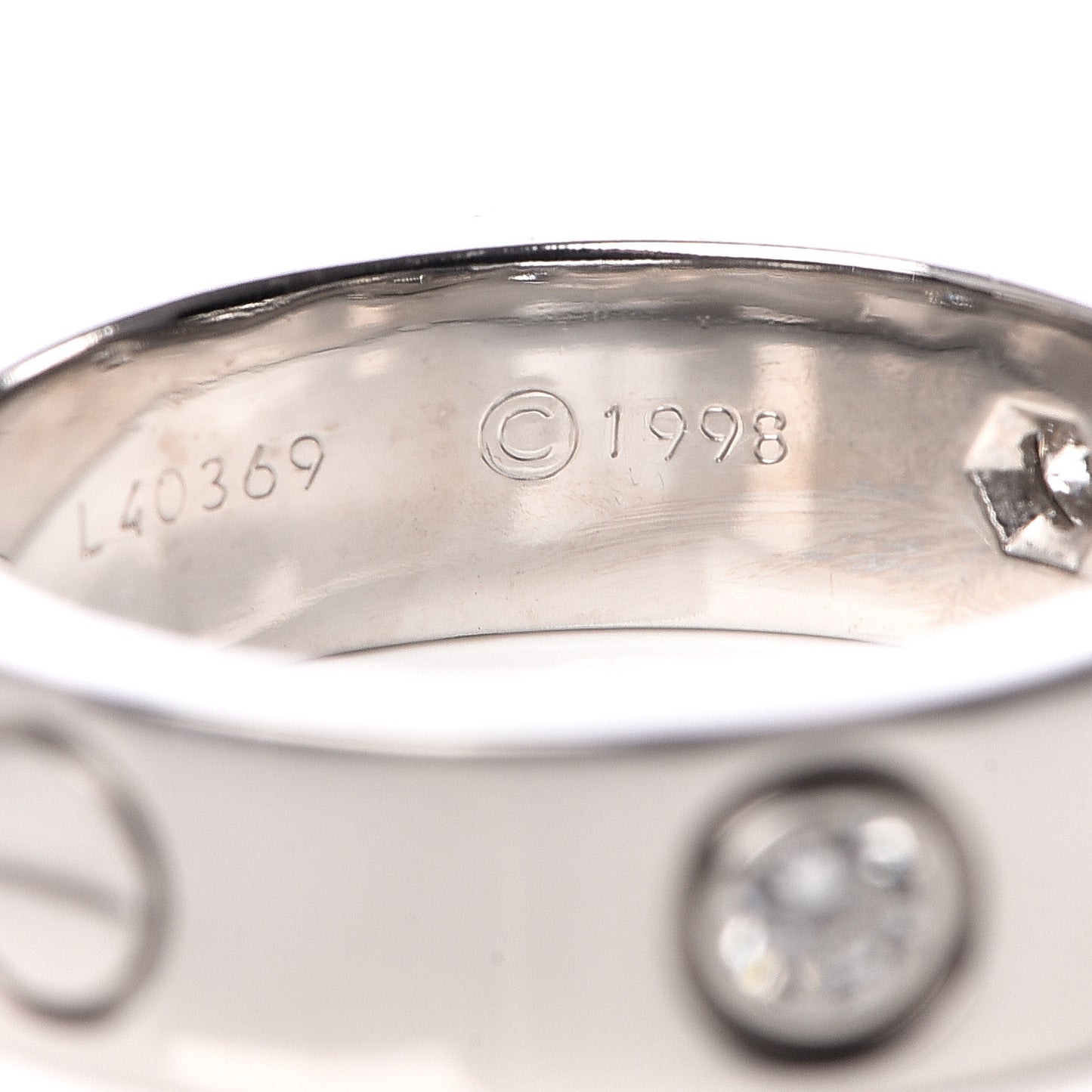 18K White Gold 3 Diamond 5.5mm LOVE Ring 52 6