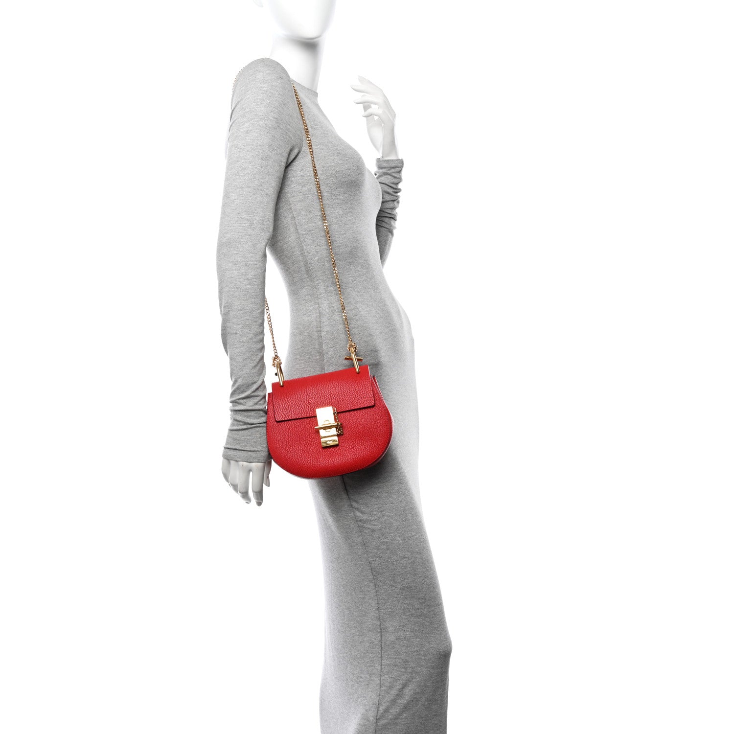 Chloe Grained Lambskin Mini Drew Shoulder Bag Plaid Red 2 of 11