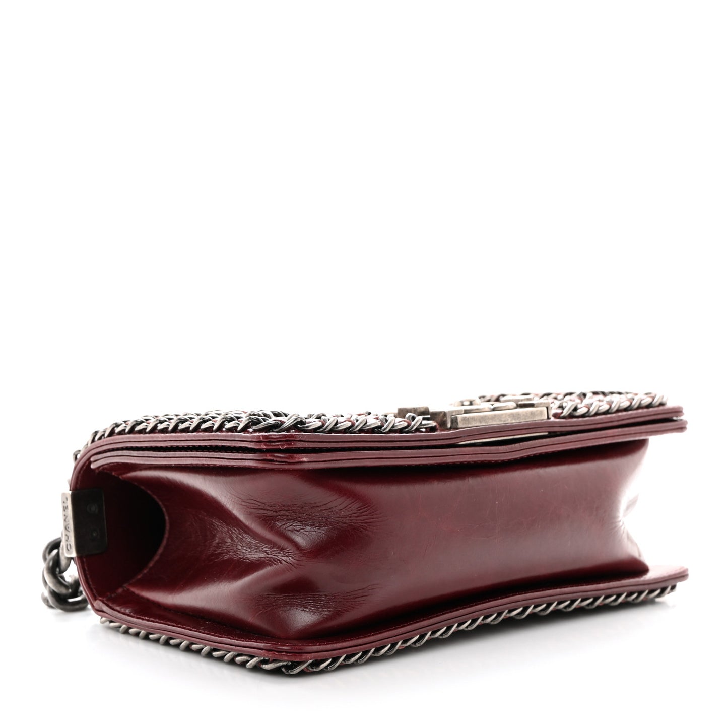 Glazed Calfskin Quilted Small Boy Chained Flap Burgundy