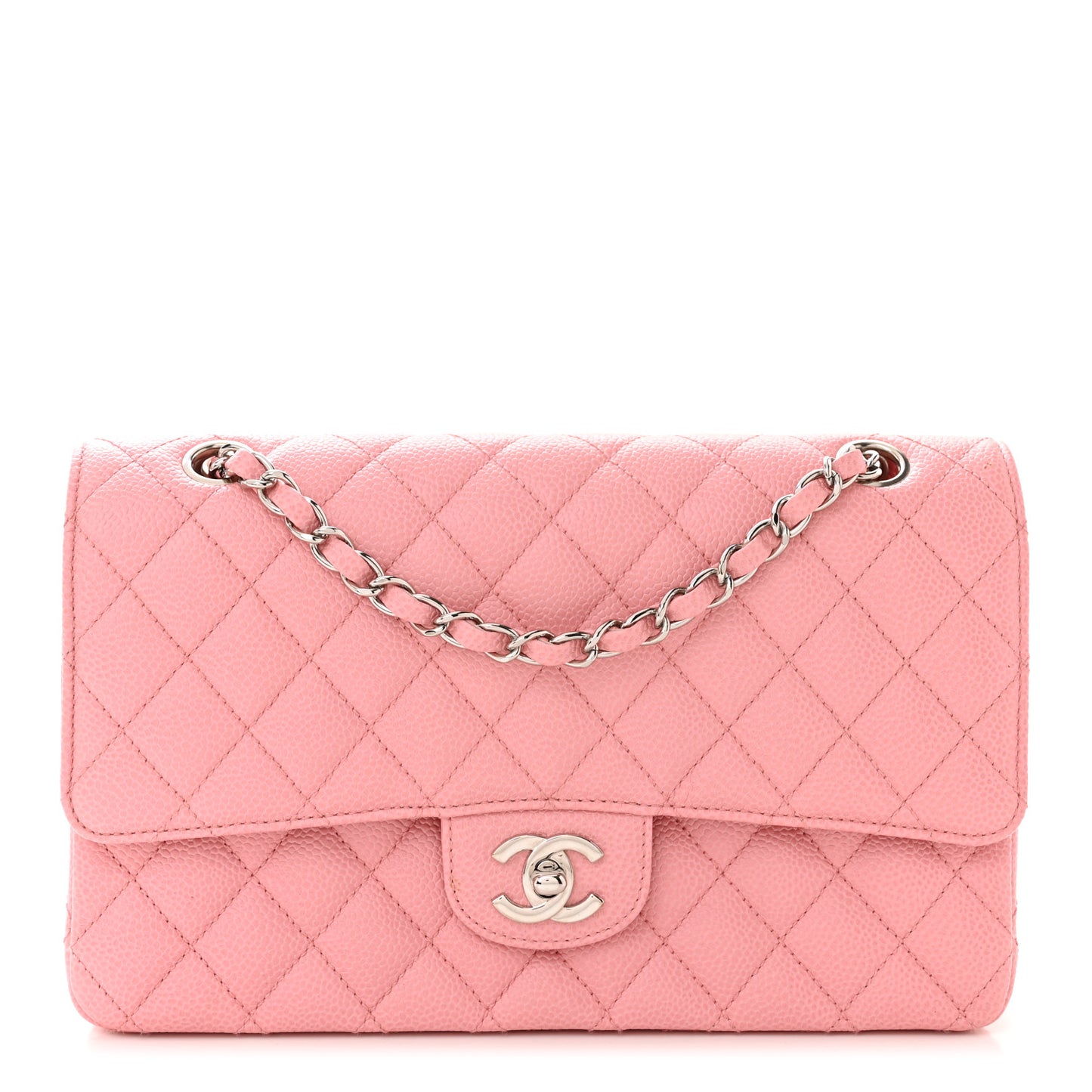 Caviar Quilted Medium Double Flap Pink