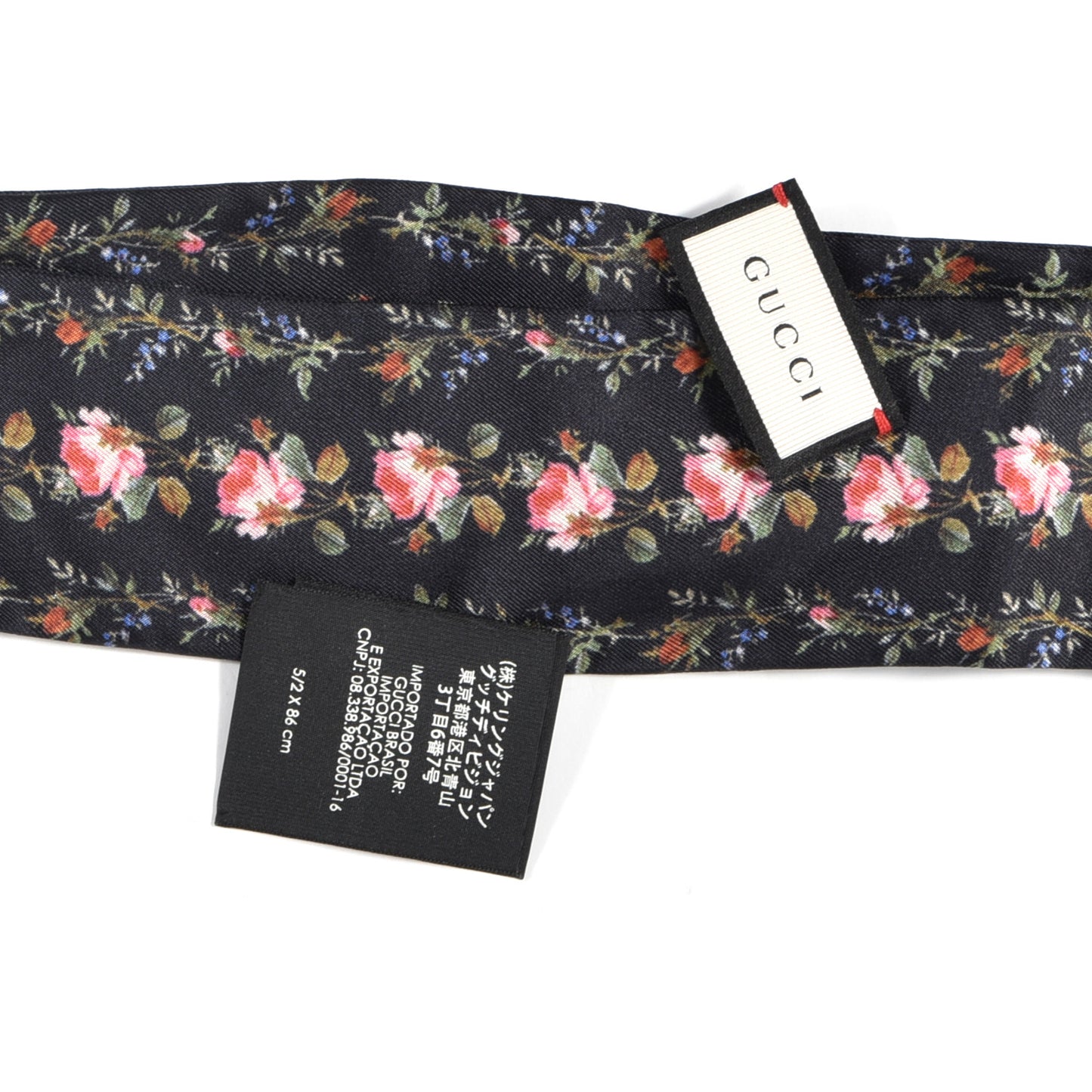 Silk Floral Print Neck Bow Scarf Black