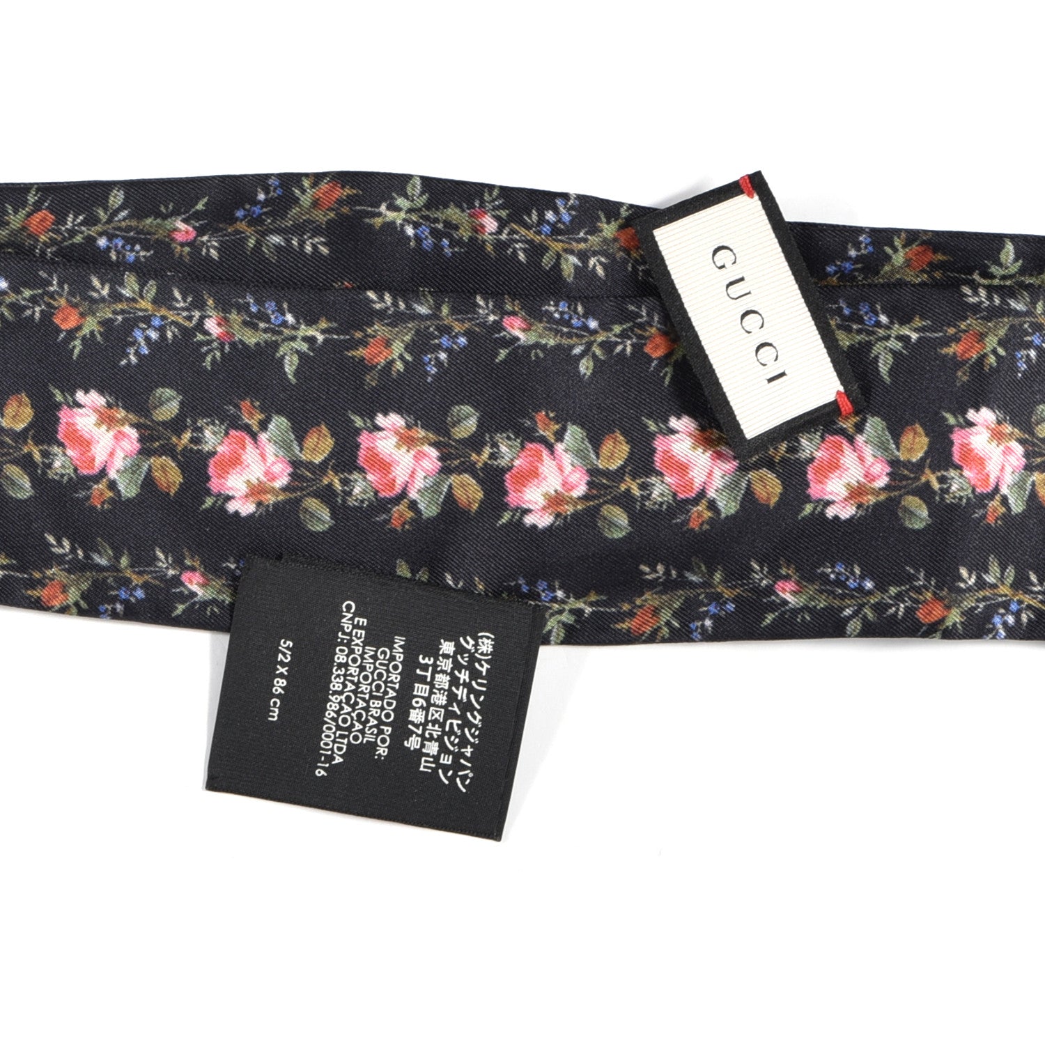Gucci Silk Floral Print Neck Bow Scarf Black 3 of 3