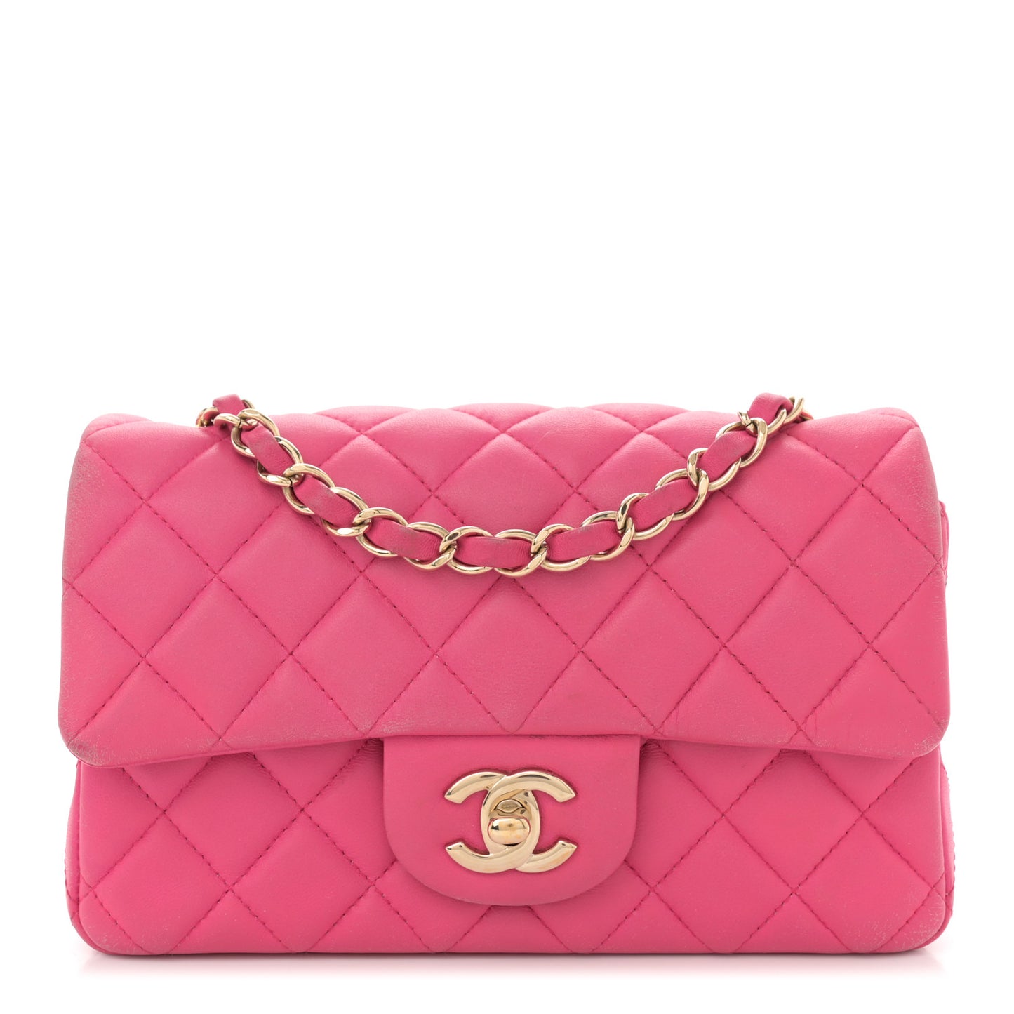 Lambskin Quilted Mini Rectangular Flap Fuchsia