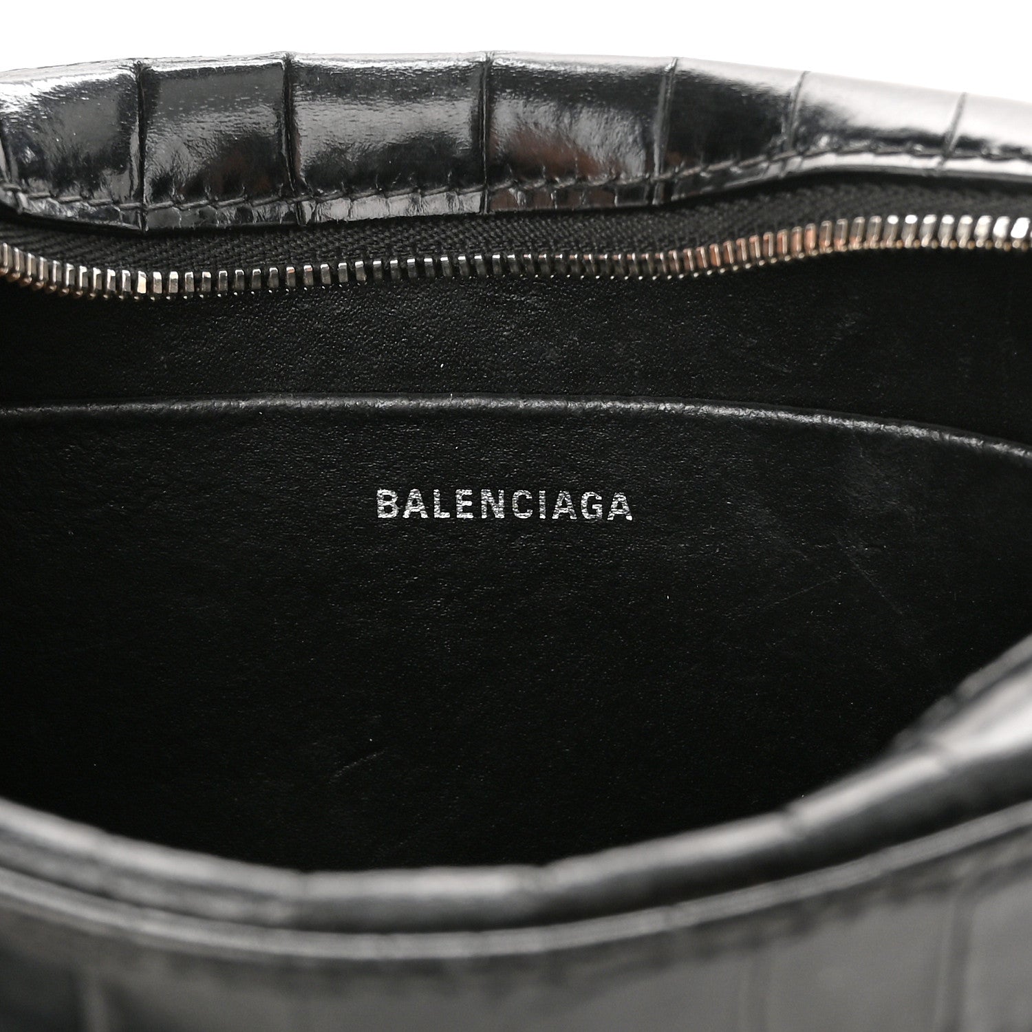 Balenciaga Shiny Calfskin Logo Crocodile Embossed S Everyday Camera Bag with Handle Black 6 of 10